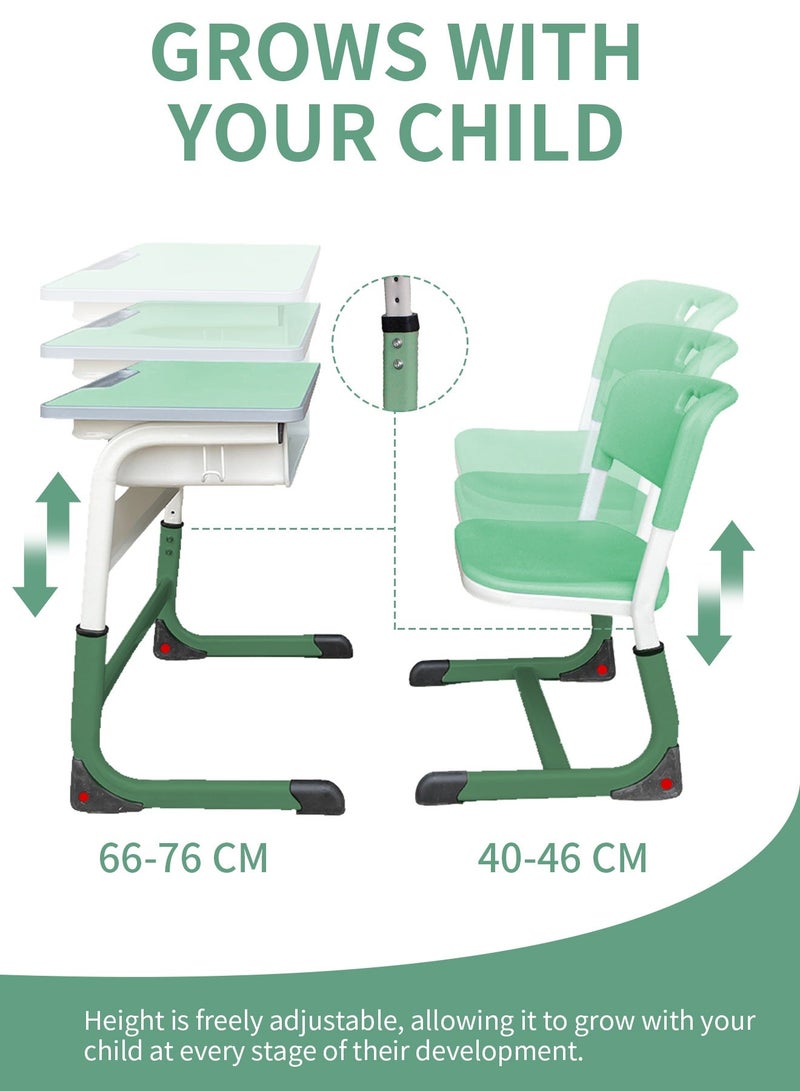 HomKawt Adjustable Height Kids Study Desk and Chair Set, Multifunctional School Student Writing Desk Table for Children, Study Table & Chairs for Boys and Girls with Drawer Storage - Image 3